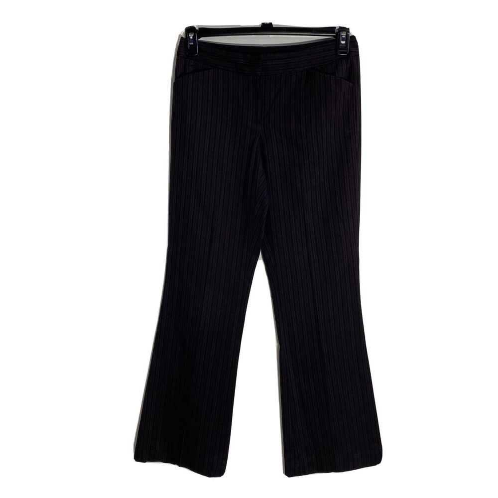 Elie Tahari Pants 4 Black Red Gray‎ Pinstripe Wool Bl Wide Leg Trouser CAREER